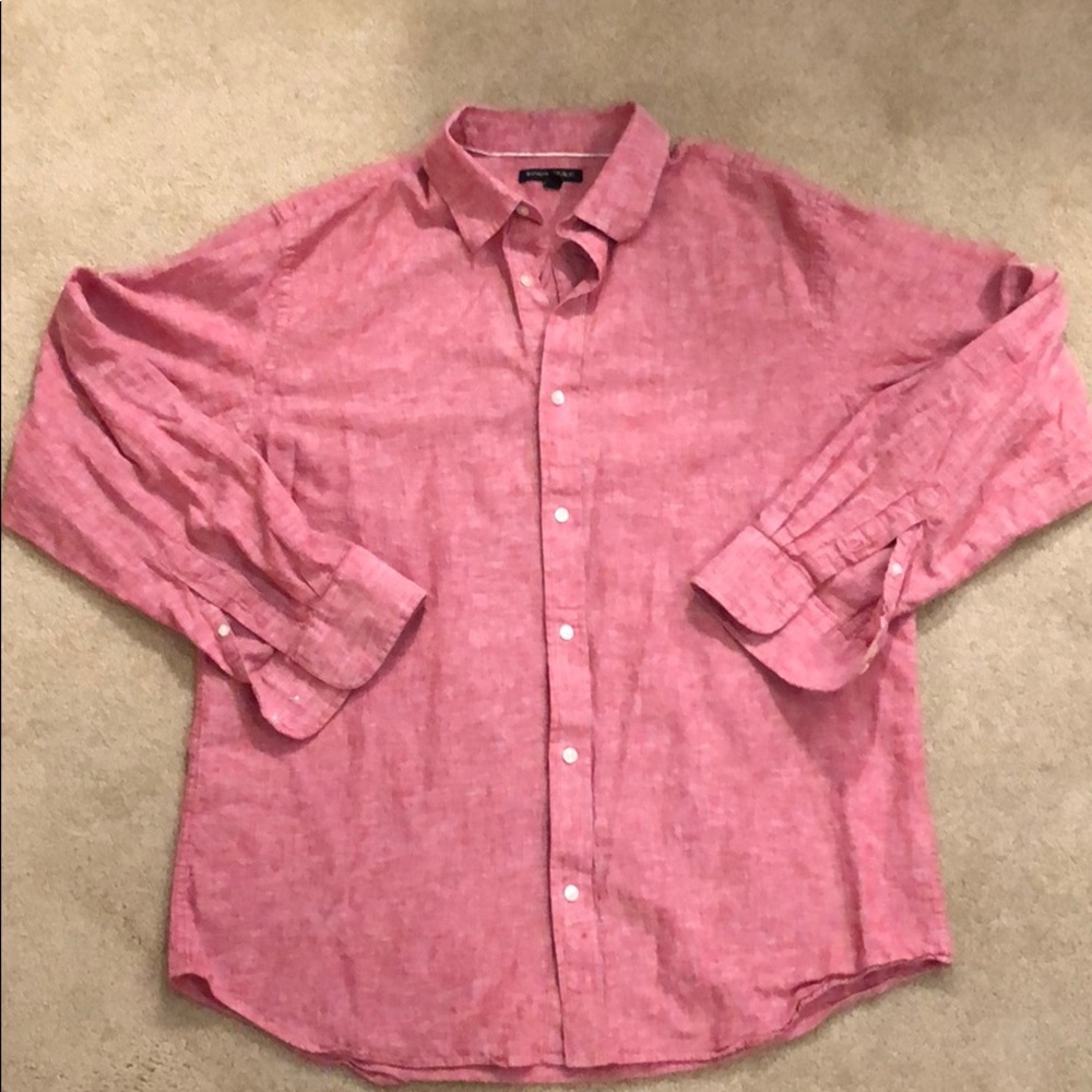 Red linen button down shirt from Banana Republic